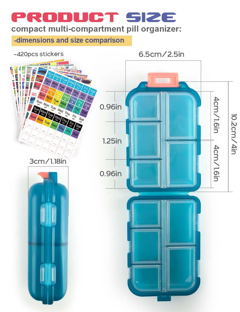 3 Pcs DIY Travel Pill Organizer with Labels Pocket Pharmacy, 3 Pill Box & 420 Medicine Labels, Portable Travel Essentials Mini Pill Container 7 Day Pill Case Storage Vitamin Fish Oil (Set B) Gray + Blue + Red 3 PCS