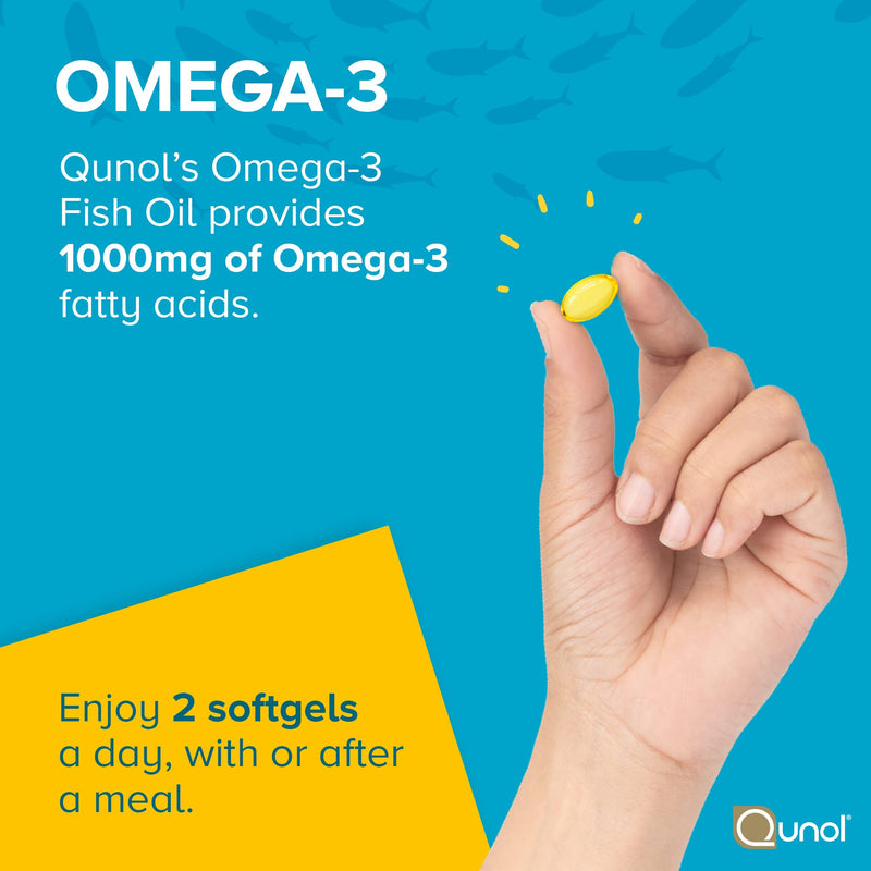 [Australia] - Qunol Fish Oil Omega 3 Mini Softgels, 1000mg Omega 3 EPA + DHA, Ultra Pure Supplements, Heart Health Support, Lemon Flavor, Easy to Swallow Minis, 3 Month Supply, 180 Count 180 Count (Pack of 1) 