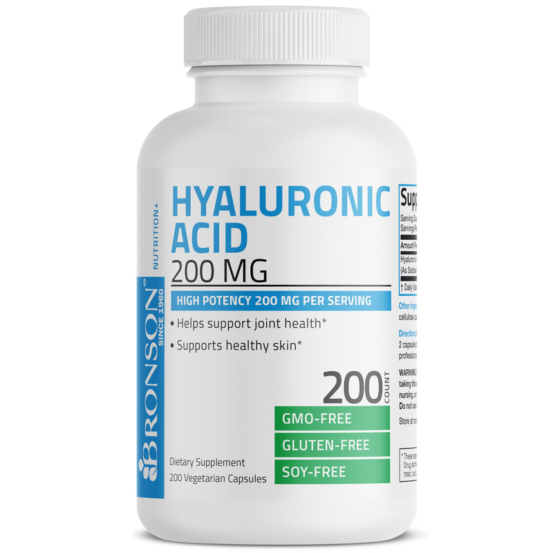 [Australia] - Bronson Hyaluronic Acid 200 MG High Potency Joint Health & Healthy Skin Support, Non-GMO, 200 Vegetarian Capsules 200 Count (Pack of 1) 