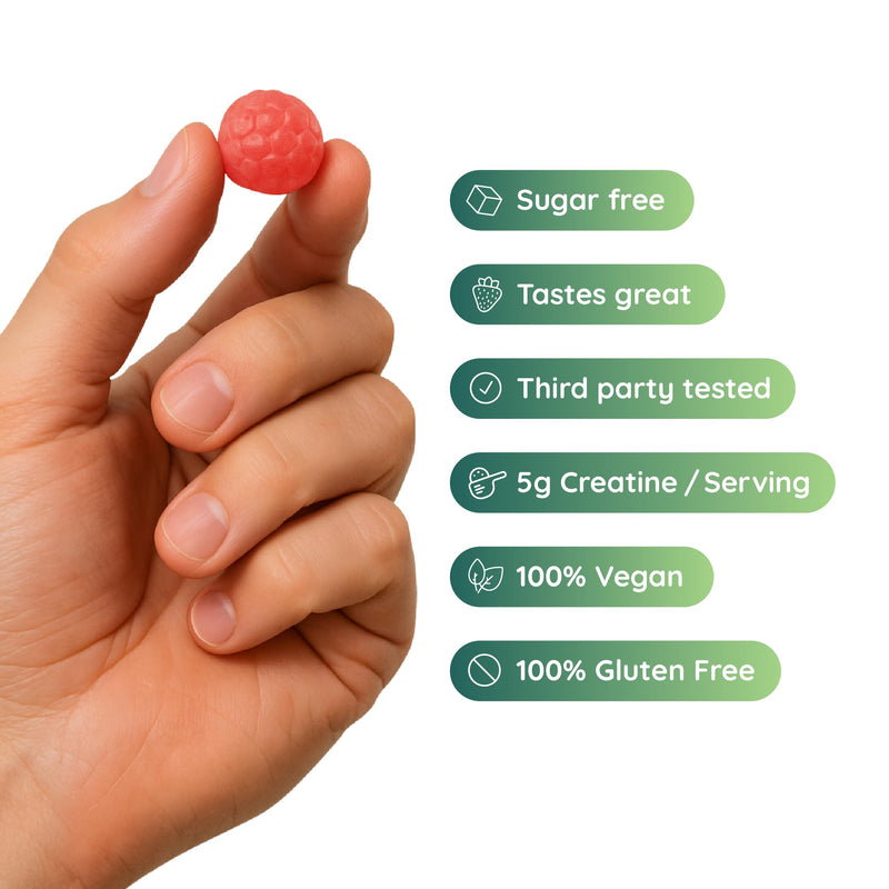 Creatine Gummies 5000mg, 90 Gummies (1 Month-Supply, Mixed Berry Flavour) 100% Vegan, Low Sugar, Gluten Free, Muscle Building Supplement, Creatine Monohydrate Gummy 90 count (Pack of 1)