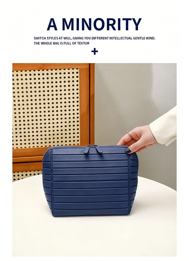 Foldable Travel Makeup Bag,27 Pockets 3 Brush Slots,Large Capacity Cosmetic Bags Toiletry Case Navy Blue