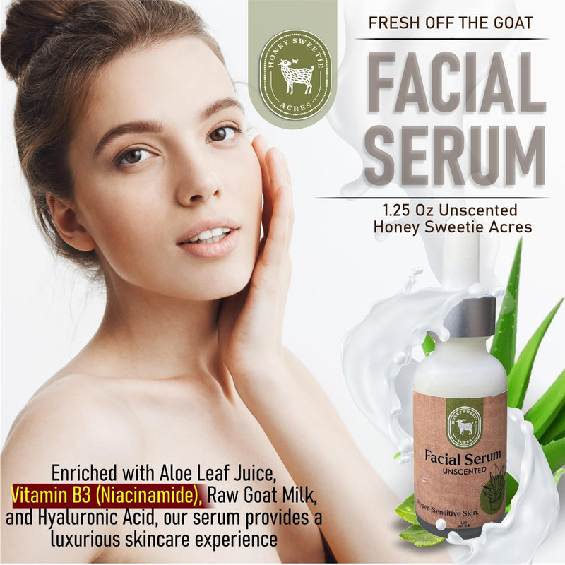 Honey Sweetie Acres Vitamin B Facial Serum with Goat Milk, 1.25 oz | Made with Aloe, Niacinamide & Hyaluronic Acid, Small Batch, Made in USA