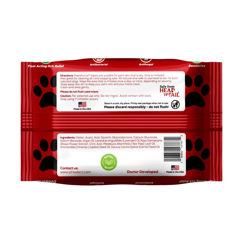 PawsFurUs® All-Natural Pet Wipes for Dogs & Cats - Doctor-Formulated for Total Pet Care with Antifungal & Antibacterial Protection, pH Balancing, Moisturizing, Deodorizing & Fast Itch Relief - 72ct. - PawsPlanet Australia