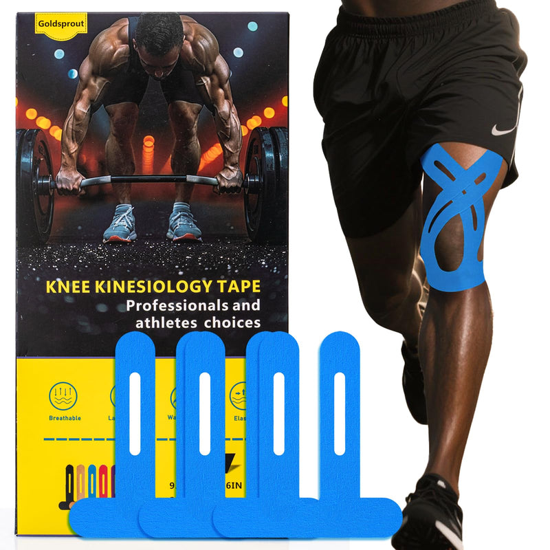 Precut Kinesiology Tape for Knees,10 PCS Waterproof & Breathable Knee Support Tape, Elastic Knee Support & Stability - Athlete-Level Protection - Hypoallergenic Latex-Free (Blue) Blue
