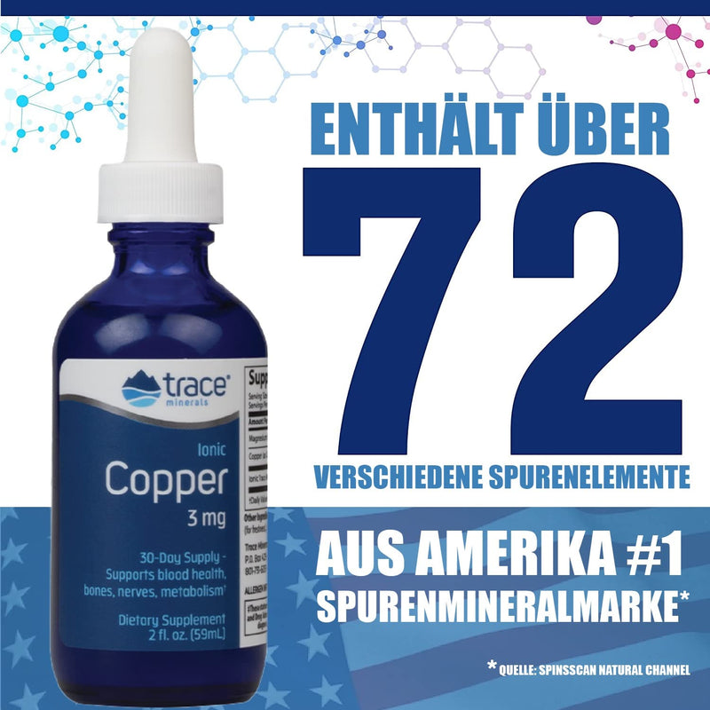 [Australia] - Trace Minerals | Liquid Ionic Copper 3 mg Dietary Supplement | Antioxidant enzyme superoxide dismutase | Supports blood health, nerves and metabolism 59ml, 48 servings 