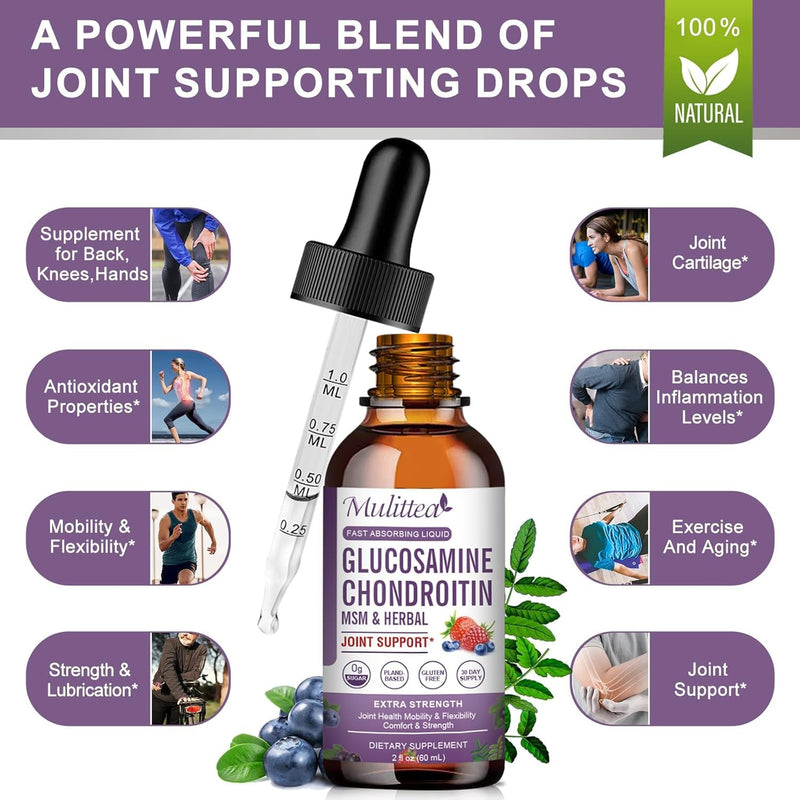 [Australia] - Glucosamine Chondroitin MSM Liquid Drops-w/Elderberry, Boswelia &Hyaluronic Acid-Extra Strength Joint Support Supplement for Mobility, Flexibility & Bones,High Absorption,60ml (2 fl oz) Blueberry 2 Fl Oz (Pack of 2) 