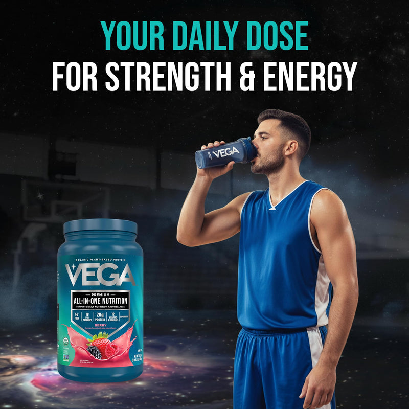 Vega All-in-One Nutrition Organic Vegan Protein Powder – Berry, 20g Protein Meal Replacement Shake – 1.52 lbs (18 Servings) 1.52 Pound (Pack of 1)