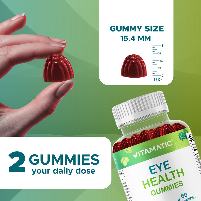 Vitamatic Eye Health Gummies with Lutein, Zeaxanthin, Vitamin C, E & Zinc – Mixed Berry Flavor – 60 Gummies –Non-GMO, Gluten-Free 60 Count (Pack of 1)