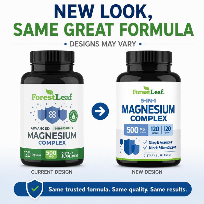 ForestLeaf Magnesium Complex 500mg - 500mg Capsules - Supplement 500 mg - for Sleep, Constipation - Supplement for Women (120 Ct)