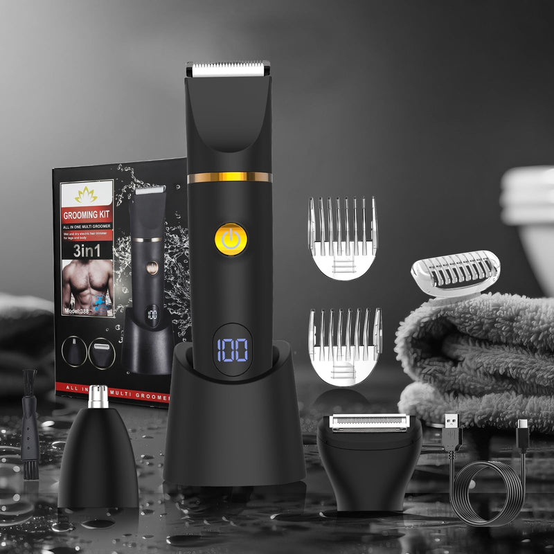 [Australia] - Manscape Body Hair Trimmer for Men: Pubic Hair Trimmer, 3 in 1 Versatile Electric Shaver for Groin,Face,Beard,Nose,Waterproof Body Groomer with Ceramic Blades, Mens Gifts Black-388 