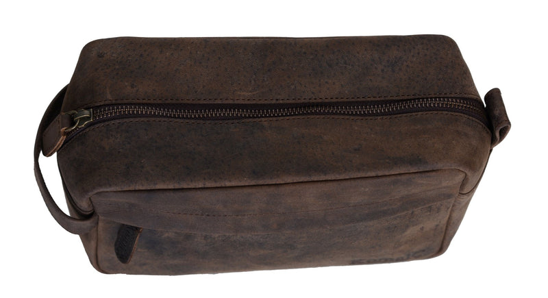 KomalC Genuine Buffalo Leather Unisex Toiletry Bag Travel Dopp Kit Vanity Bag Grooming Bag