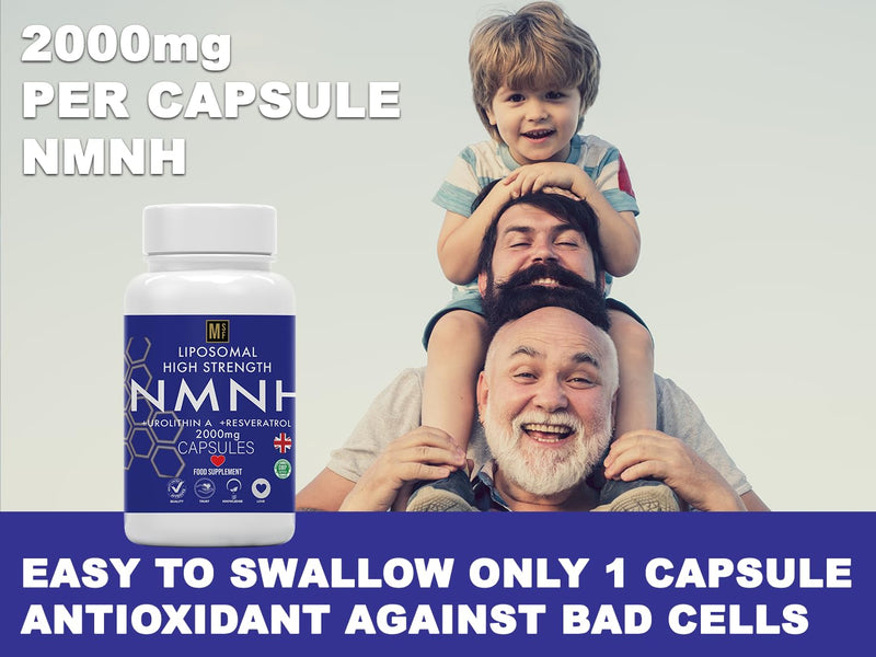 NMNH | 120 NAD+ Capsules | 2000mg 1-A-Day Tablet 4 Months Supply | NAD with Trans-Resveratrol & Urolithin A | Anti Ageing Liposomal Max Absorption | Vegan | No Fillers | UK Company