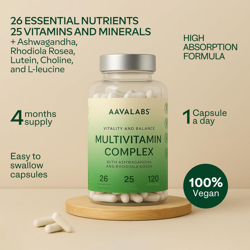 Multivitamin Complex with 25 Vitamins and Minerals + Ashwagandha and Rhodiola Rosea - Multivitamin Tablets for Women and Men - with Vitamin C & Vitamin D - Multivitamins and Minerals - 120 Capsules