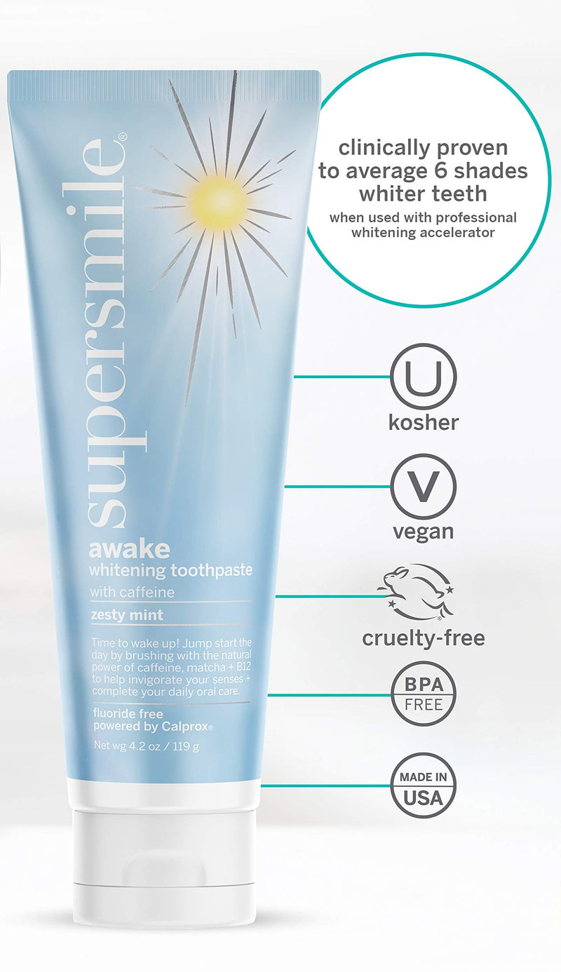 [Australia] - Supersmile Awake – Fluoride Free Toothpaste for Visibly Whiter Teeth and an Energizing Start to The Day – Whitens Up to 6 Shades, 4.2 oz 