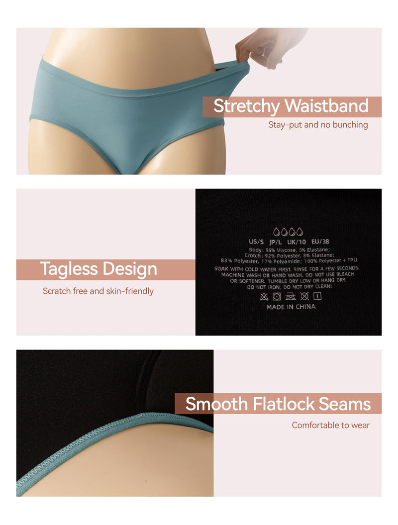 [Australia] - Period Underwear for Women Heavy Flow Soft Absorbent Period Panties Incontinence Leakproof Underwear Medium Turquoise/Beige/Charcoal Gray 