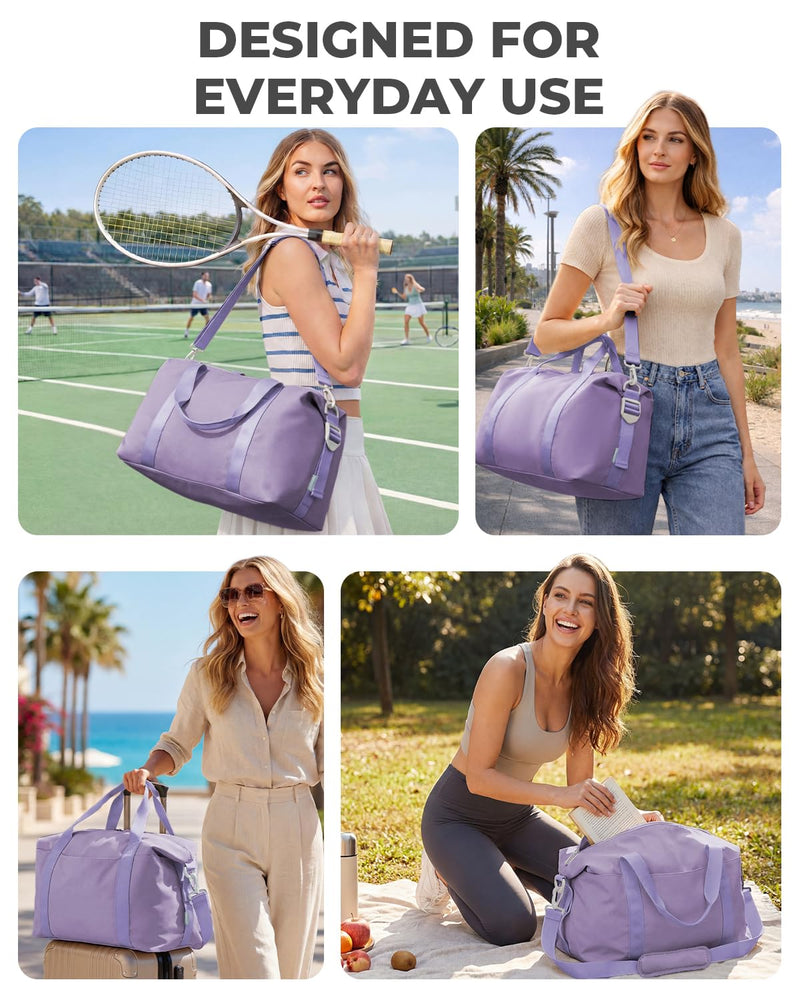 Percover Weekender Travel Duffel Bag for Women, Lightweight Soft-Structure 33L Carry-On, Water-Resistant Nylon with Shoulder Strap & Trolley Sleeve, Personal Item Friendly, Lavender Purple