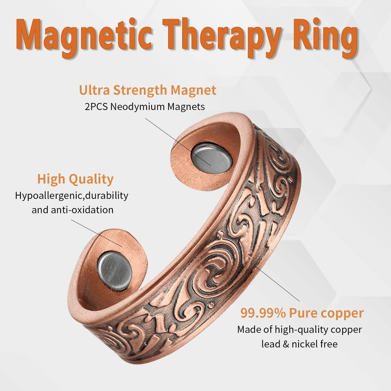 [Australia] - BioMag Copper Rings for Men Dad, Magnetic Pure Copper Rings Adjustable Ring for Fingers Thumb-3PCK Ring C 