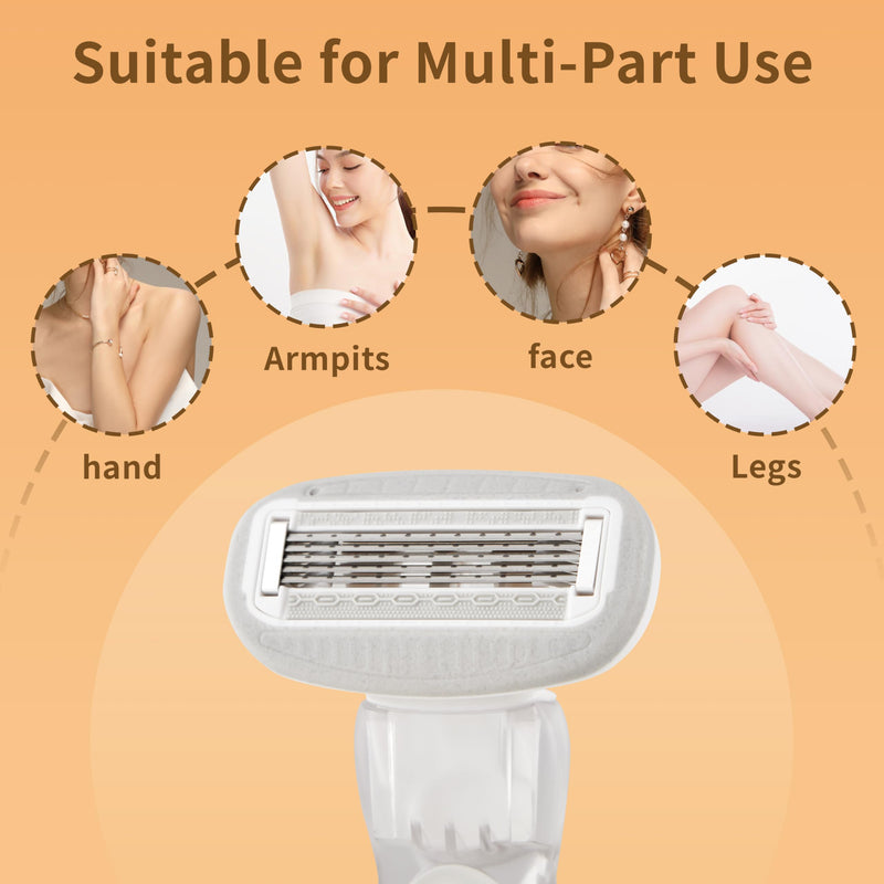 [Australia] - Mini Razors for Women, Extra Smooth On The Go Razor with 1 Travel Case + 1 Handle + 5 Blade Refills + 1 Gift Box, 5 Blades Portable Body Razor for Shaving and Hair Removal (White) 