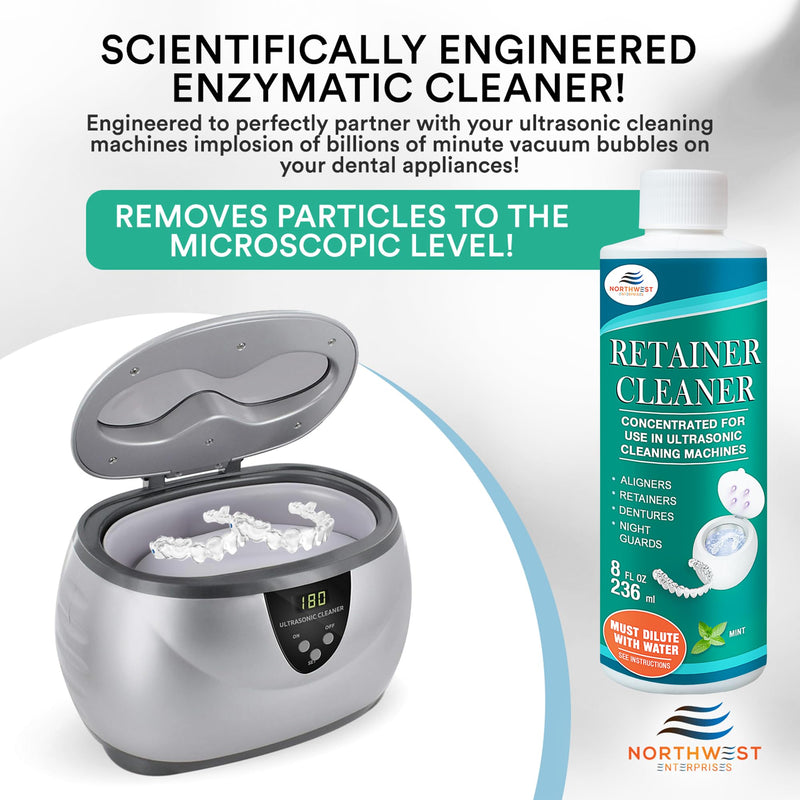 [Australia] - Ultrasonic Retainer Cleaner Solution Concentrate - Ultrasonic Denture Cleaner for Ultrasonic Machines - Cleans Mouthguards, Invisalign, and Nightguards - Updated Formula (Mint) (8 Ounces) 8 Ounces 
