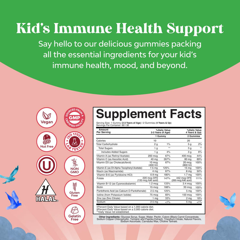 Natures Craft Kids Multivitamin Gummies - Multivitamin for Kids Immune Support with Vitamins A, C, D3, E, B6 & B12, Zinc & Iodine - Children's Vitamins Chewable Formula for Strong Health - 60 Count 60 Count (Pack of 1)