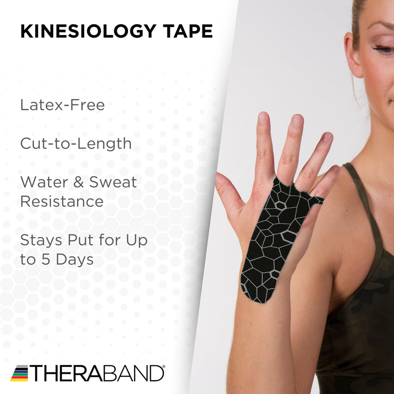 [Australia] - THERABAND Kinesiology Tape, Black/Gray, 2'' X 103.3 Foot Bulk Roll, with XactStretch Indicators, Long-Lasting Athletic Tape for Shoulder & Knee, Latex-Free Sports Tape, Water Resistant, Cut-to-Length 