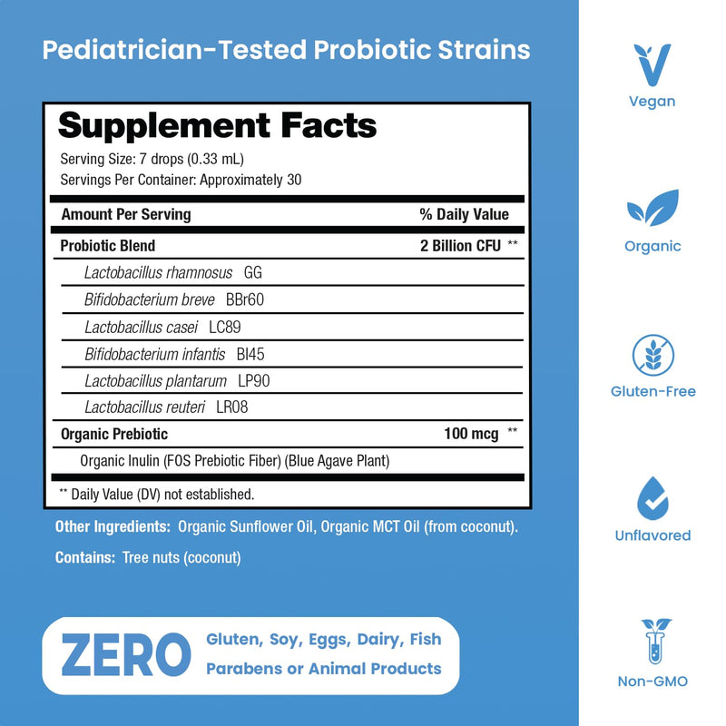 [Australia] - USDA Organic Baby Probiotic Drops for Infants | Helps with Colic, Reflux, Gas & Constipation Relief | Digestion & Immune Support for Newborns + | Ages 0-24 Months, Liquid Probiotics for Babies 