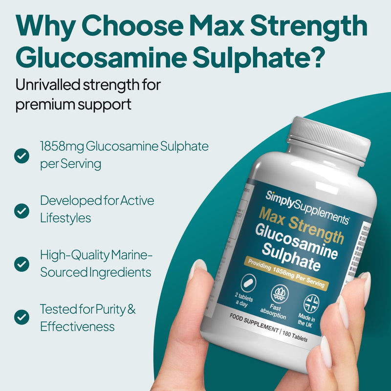 Max Strength Glucosamine Sulphate 2KCl | Supports Active Lifestyles | 1858mg per Serving | Marine Sourced | 360 Tablets = 6 Months’ Supply | Manufactured in The UK in Accordance with GMP Standards Unflavoured 180 count (Pack of 2)
