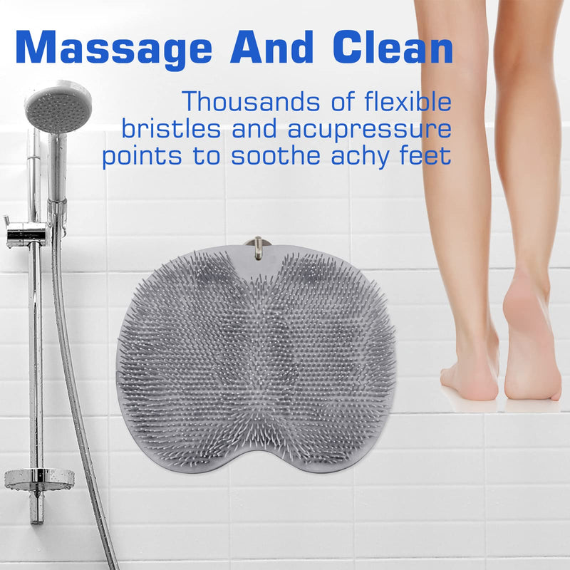 [Australia] - Shower Foot Scrubber Mat Back Washer Exfoliating Bath Wash Pad Wall Mounted Slip Suction Cups for Use in Cleaner Men and Women Gray 