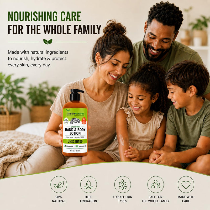 RaGaNaturals Unscented Shea Butter Lotion - for Extremely Dry Skin - Hand & Body Lotion - Hydrating Natural Non-Toxic Formula, Avocado Oil & Vitamin E, Fragrance Free - Women, Men, Kids & Baby - 16 Oz 16 Fl Oz (Pack of 1)
