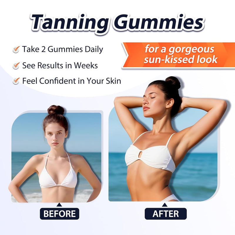 [Australia] - 2 Pack Extra Powerful Tanning Gummies,1500mg of L-Tyrosine,Daily Tanning Supplement Adults Woman & Men,with 1000mg of Beta-Carotene,50mg of Astaxanthin,8500mcg of Vitamin A for Skin Health 30 Count (Pack of 2) 