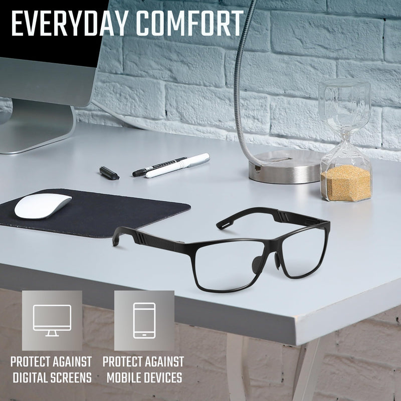 [Australia] - Carbon Blue Light Blocking Glasses Men for Computer, Gaming, Metal Frame Green Light Protection Night Driving Glasses for Man Black Clear 