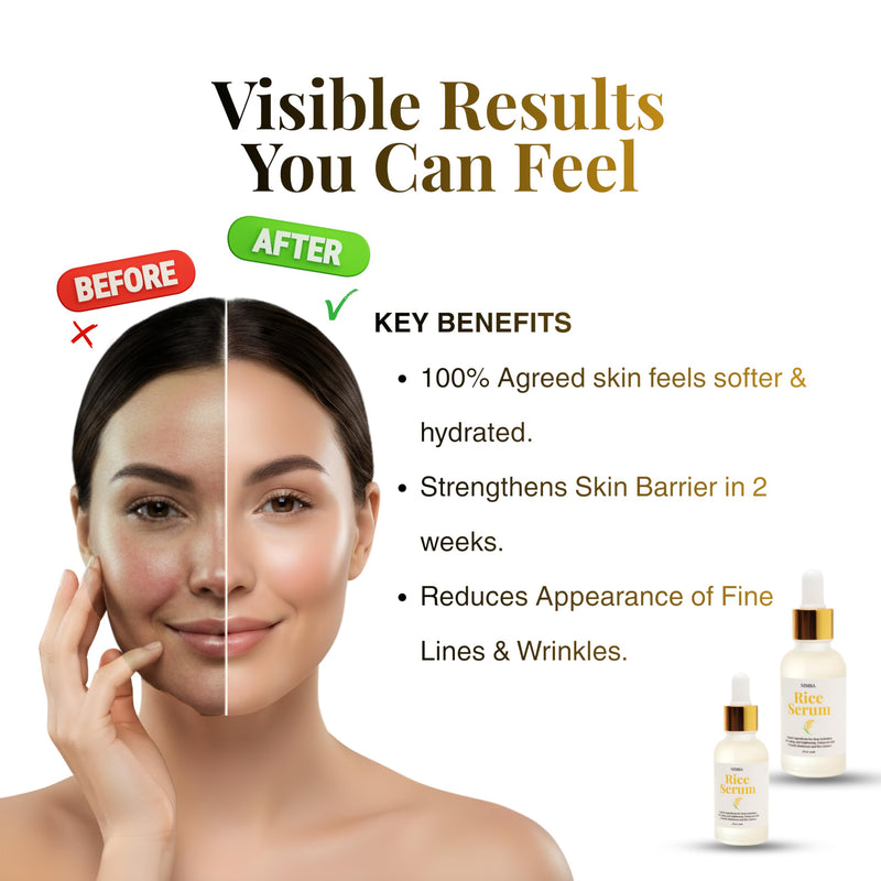 NIMBA Rice Serum for Glass Skin | Premium Anti-Aging Face Serum with Tremella Extract & Sweet Potato | Deep Hydration, Skin Barrier Natural & Handmade