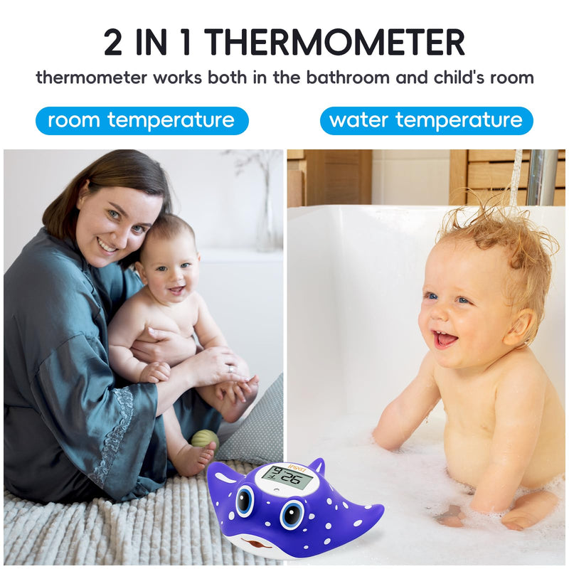 b&h Baby Bath & Room Temperature Thermometer - Digital Infant Bathtub Thermometer, Safe Toddlers Tub Time Floating Toy - Manta Ray blue