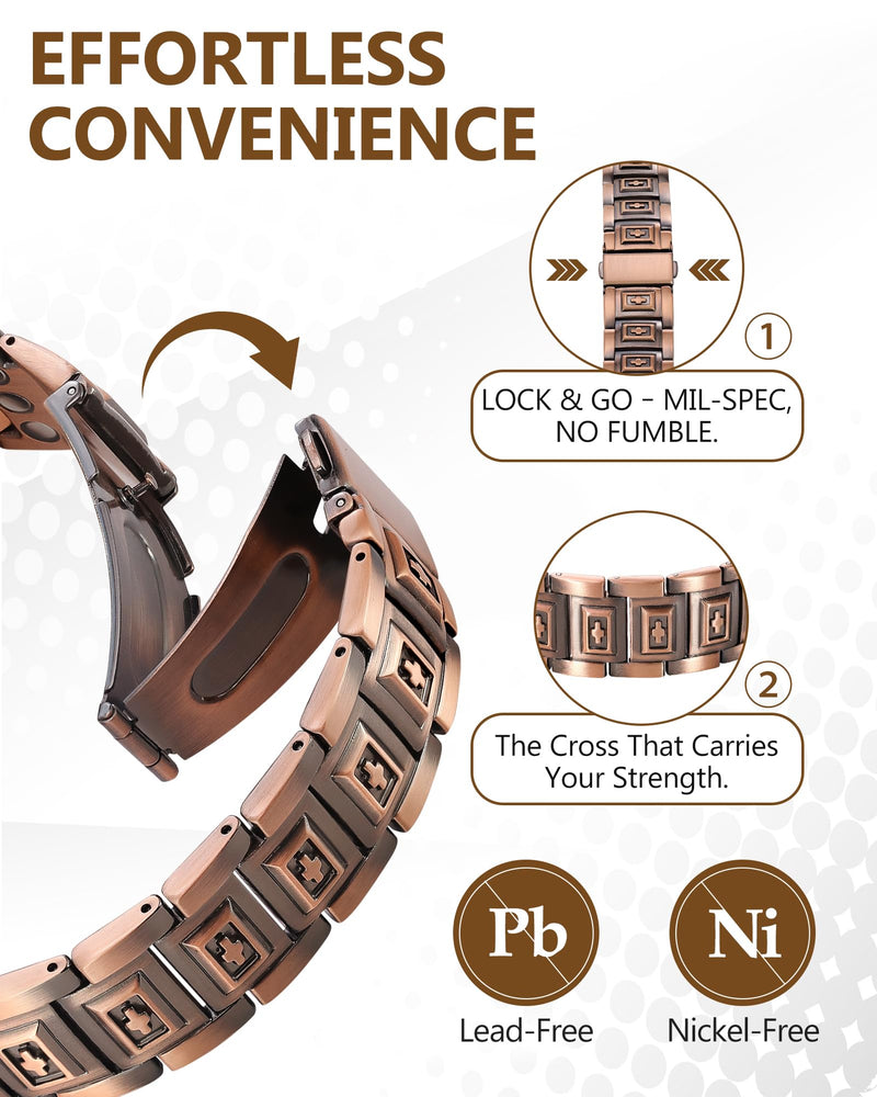 [Australia] - Feraco Copper Bracelet for Men 3X Strength,Magnetic Therapy Bracelet Copper Jewelry with Powerful 3800 Gauss Magnets Copper Cross Bracelet 