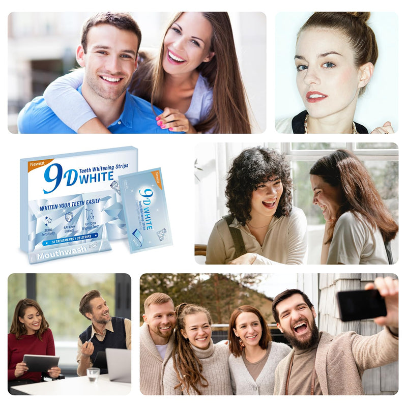 Teeth Whitening Strips - Somall 2024 Newest 9D Professional Dental Formula - Enamel Safe and Anti Sensitive - 14 Treatments with 28 Strips + mouthwash Given*14 Pale Blue