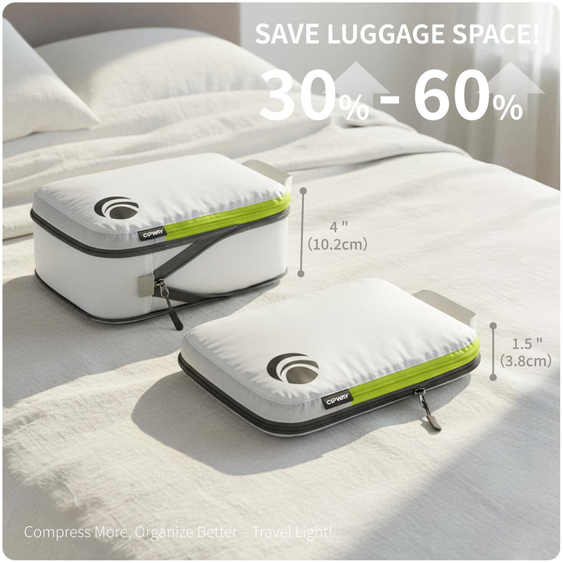 Cipway Compression Packing Cubes Set (White 6pcs) | Ultralight Travel Cube Organizers for Carry-On Luggage, Suitcase & Backpack Travel Essentials White