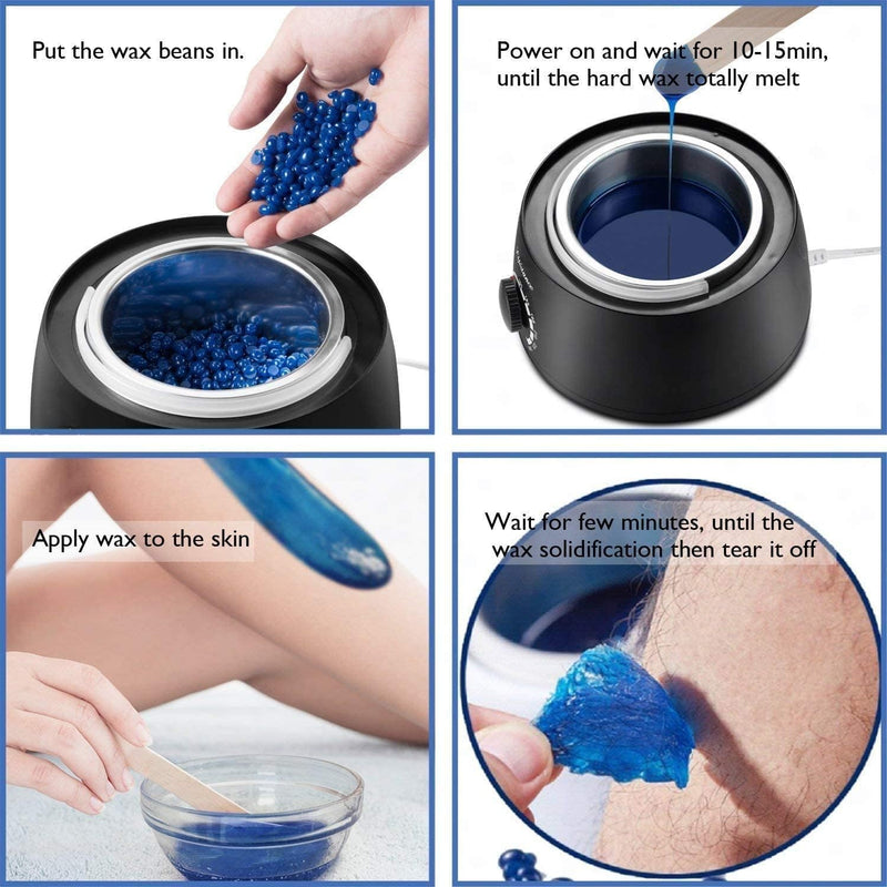 [Australia] - Wax Warmer Wax Warmer Wax Hair Removal Electric Wax Hair Removal Set Depilatory Wax Device Waxheater Waxing Kit with 4X100g Wax Beads Black 