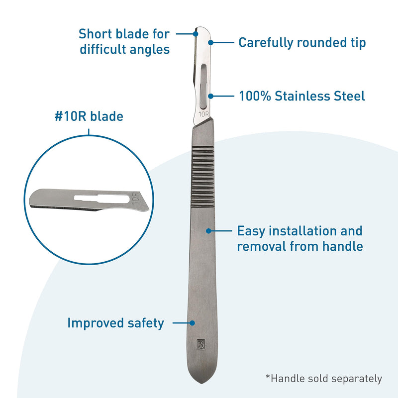BodyMed Dermaplaning Blades #10R in Stainless Steel, 100 PCS - Disposable, Sterile Scalpel Blades for Estheticians, Facial Exfoliation, Hair Removal, Skin Care, Surgical & Podiatry Use Stainless Steel #10R, 100 PCS
