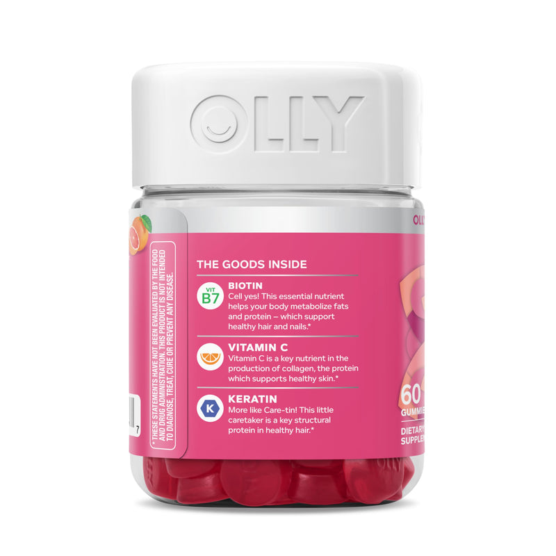 OLLY Hair Skin and Nails Gummies, Undeniable Beauty, Biotin - 60 Count 60 Count (Pack of 1)