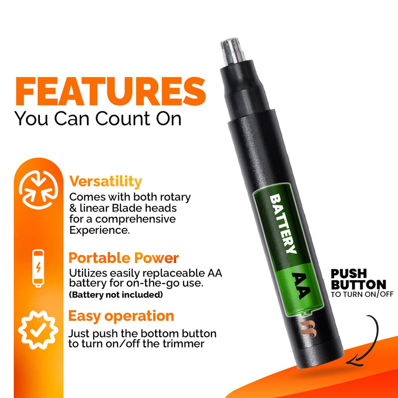 Brio Nose Hair Trimmer for Men & Women, Comfortable Eyebrow Trimmer with Sleek Design, Ear Hair Trimmer Equipped with a 2 - Edge Rotary & Linear Blade