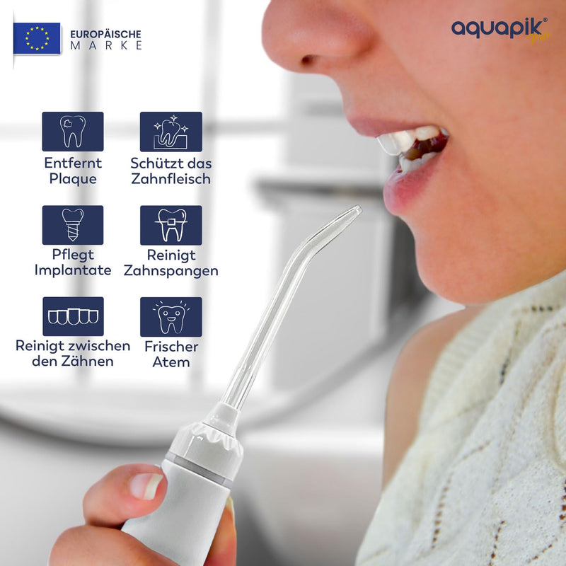 [Australia] - Aquapik® PRO Professional Oral Irrigator | Removes plaque + Recommended by dentists + Cares for your implants and braces | Oral irrigator with 8 nozzles + 10 pressure levels + 600 ml capacity white 