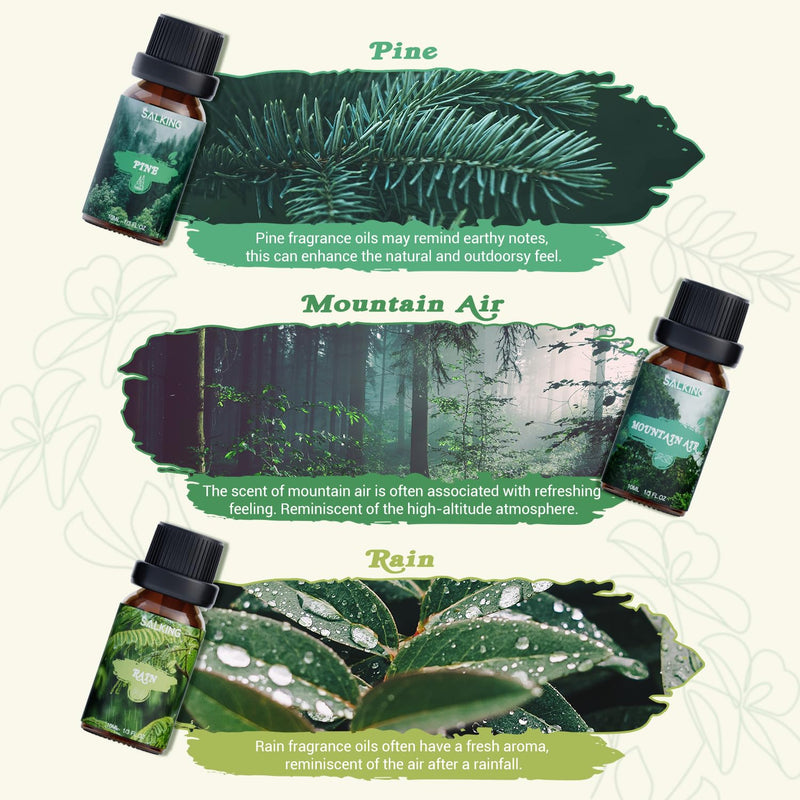 [Australia] - SALKING Natural Essential Oils Set, Aromatherapy Fragrance Oil Gift Set, Pure Fragrance Oils for Diffuser Humidifiers, 6 x 10 ml (Pine, Sea Breeze, Rain, Freshly Cut Grass, Wild Flowers, Mountain Air) 