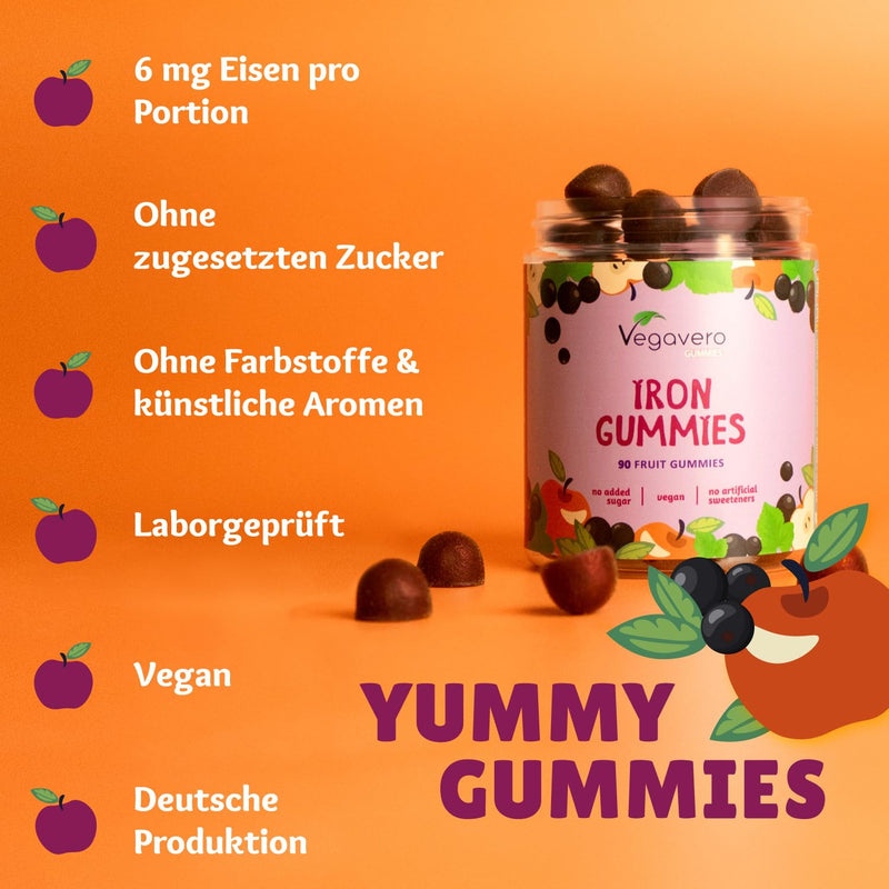 [Australia] - Iron gummy bears | 90 pieces | 97% fruit content | For children and adults | Free from additives and sweeteners | Of course | Alternative to iron tablets | Laboratory tested & vegan | Vegavero® 