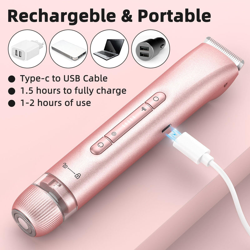[Australia] - Bikini Trimmer for Women,Bikini Razor for Women Pubic Hair, 2 in 1 Wet & Dry Use Groomer,Painless Body Hair Trimmer for Face Legs Underarm Electric Shavers Razors Rechargable IPX7 Waterproof (Pink) Pink 
