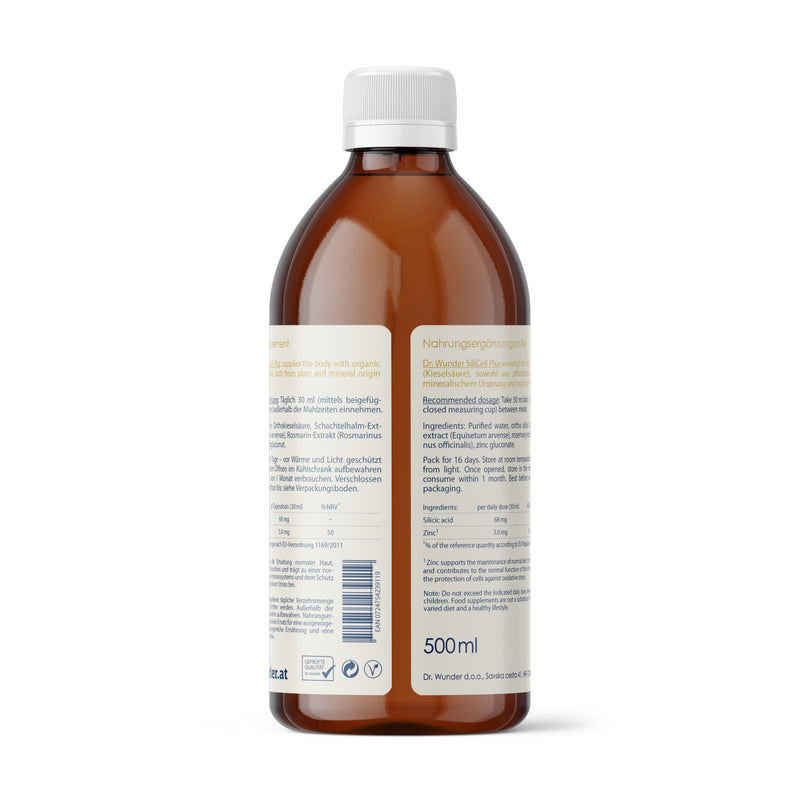 [Australia] - Dr. Wunder® SiliCell+ Silicon & Zinc 500ml: highly concentrated organic silicon (silicic acid) from horsetail | for strong bones, joints and tendons – for beautiful skin, hair and nails 