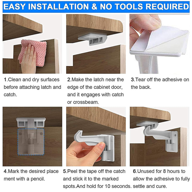 [Australia] - 6 Pack Upgraded Cabinet Locks Baby Proofing - Buumook Children Proof Cupboard Drawers Latches - Safe Quick and Easy Child Safety Lock No Screws & Magnets - Adhesive Easy Installation 6 Pack 