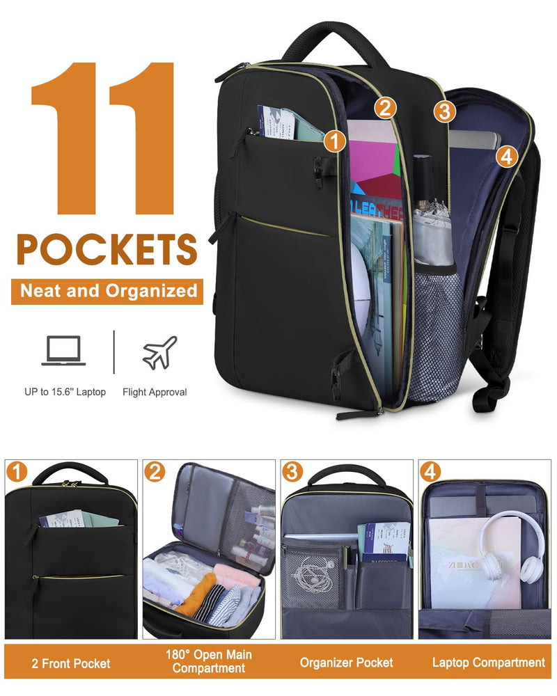 29L Expandable Travel bag with Toiletry Bag(20 inch)+Matching 25L Black Travel Backpack (17 inch)