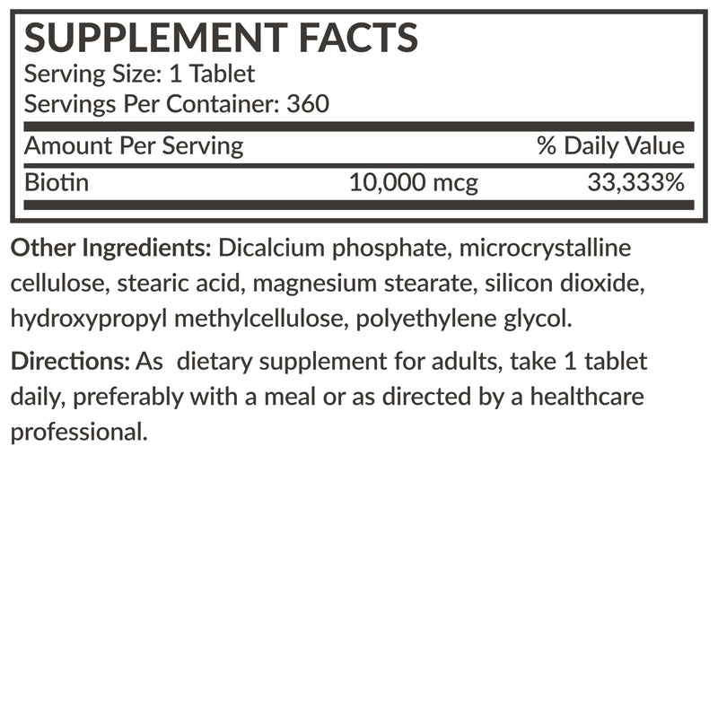 Futurebiotics Biotin 10,000 mcg Hair, Skin & Nails, 360 Vegetarian Tablets | Mini Tablets, Energy Production Support, Vegan, Non-GMO, Gluten-Free & Soy-Free 360 Count (Pack of 1)