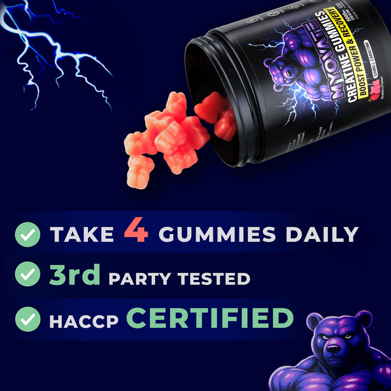 120 Creatine Gummies 5000mg with L Carnitine - Boosts Muscle Growth, Strength, Power, Endurance, Reduces Fat, Enhances Recovery, Vegan, Halal, Non-GMO, Strawberry Flavour