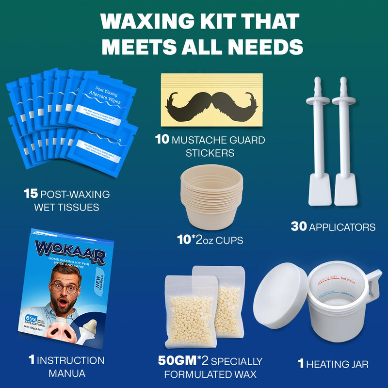 [Australia] - Nose Wax Kit |100g Wax, 30 Applicators | No Microwave Needed | Ear and Nose Hair Removal Waxing Kit for Men and Women | Pre/Post-Waxing Wipes | Mustache| Ear Hair Removar, 5 Weeks Lasting Deluxe Nose Waxing Kit 